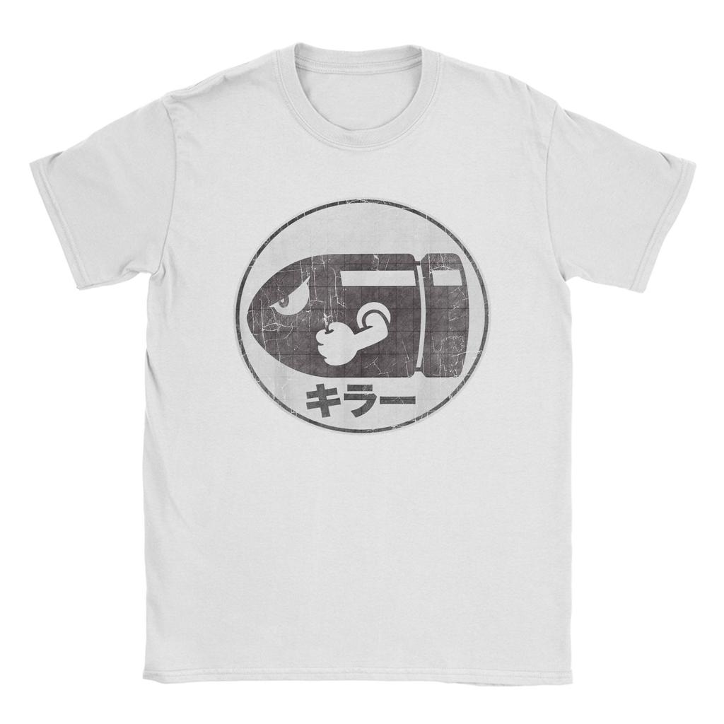 Roliga Super Marios Bullet Bill Distressed Kanji Logo T-shirts för Män Crewneck Bomulls T-shirt T-shirt Presentidé Kläder