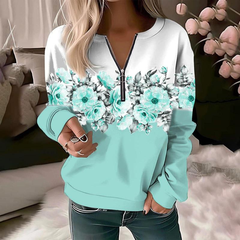 

Женский Свитшот Пуловер Базовый С Круглым Вырезом На Молнии Желтый Красный Синий С Цветочным Принтом С Длинным Рукавом Топы Уличный Повседневный Свитшот Осень Зима S