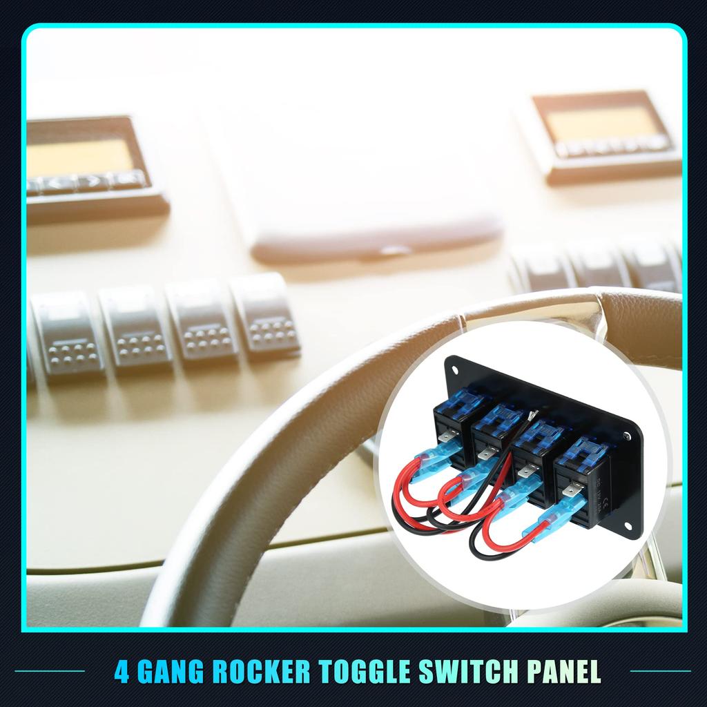 uxcell Rocker Switch Toggle Switch Waterproof Aluminum Blue LED Push for Black 4-Gang Panel, 5-Pin On/Off Pre-Wired Control, Alloy, Light, Button,