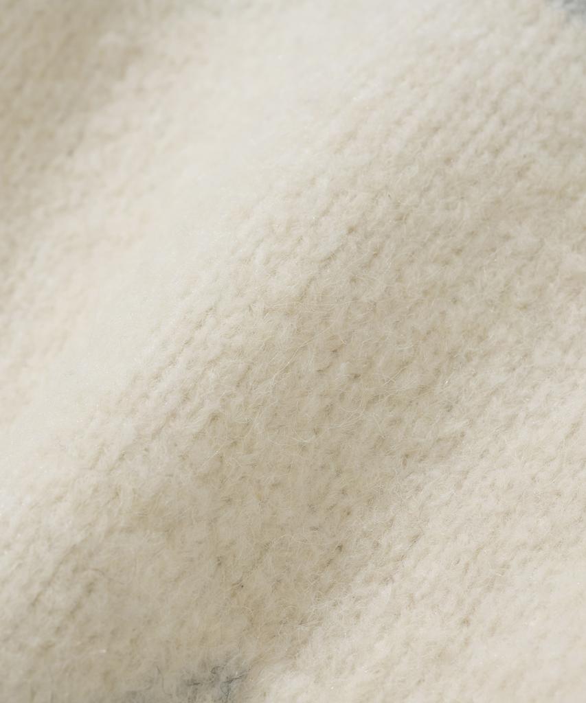 Knitted Bulky Wool Diamond Zip-Up Ivory