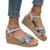 Letní sandály s křížovými pásky ve velkých velikostech, etnický styl, módní obuv, klínkový podpatek, sandály na silné podrážce