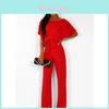 Abstract Summer Womens Jumpsuit With Tie Belt And High Waist For Office Wear