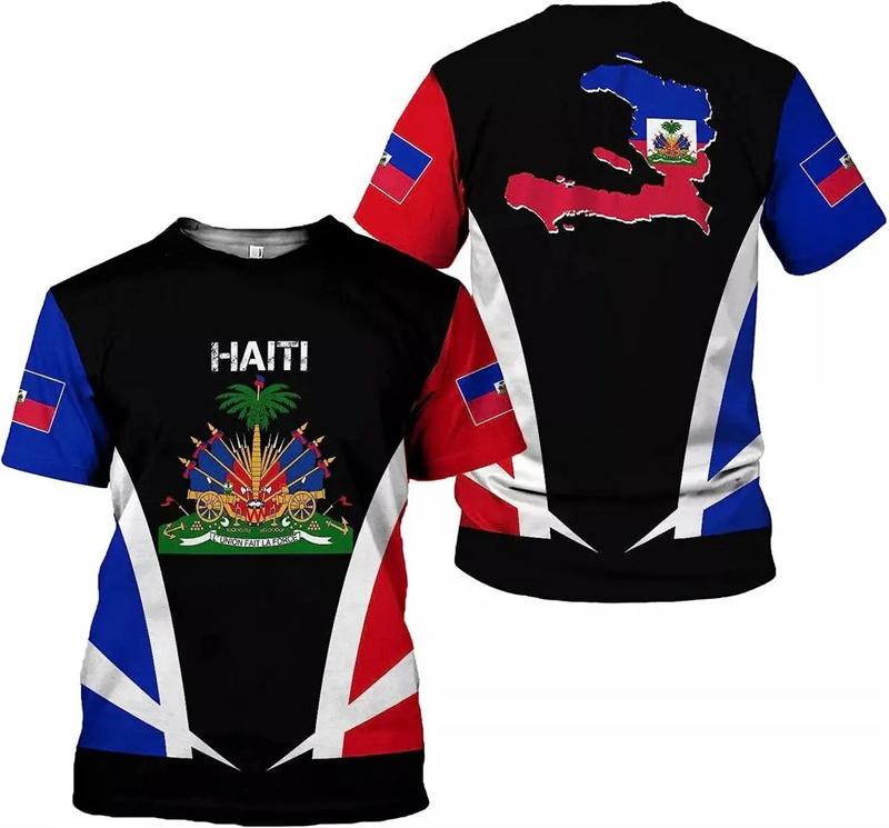 3D Printed Haitian Flag Pattern T-shirt For Men Haiti National Emblem Short Sleeves T Shirts New In Men's Crew Neck Tee Shirt
