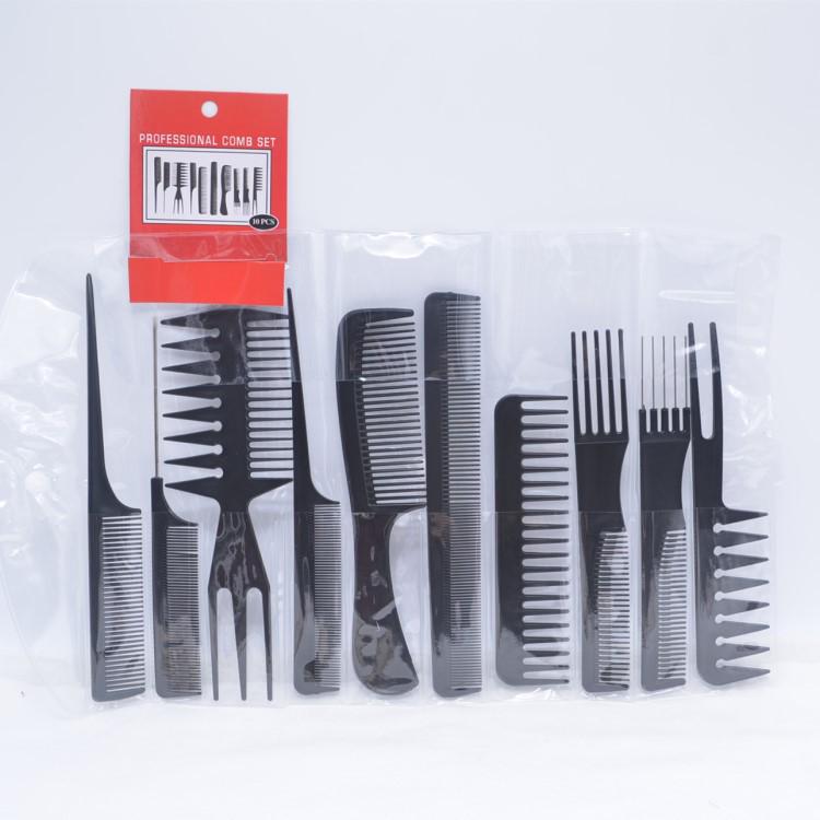 10-Piece Black Hair Styling Comb Set for Salons чёрный