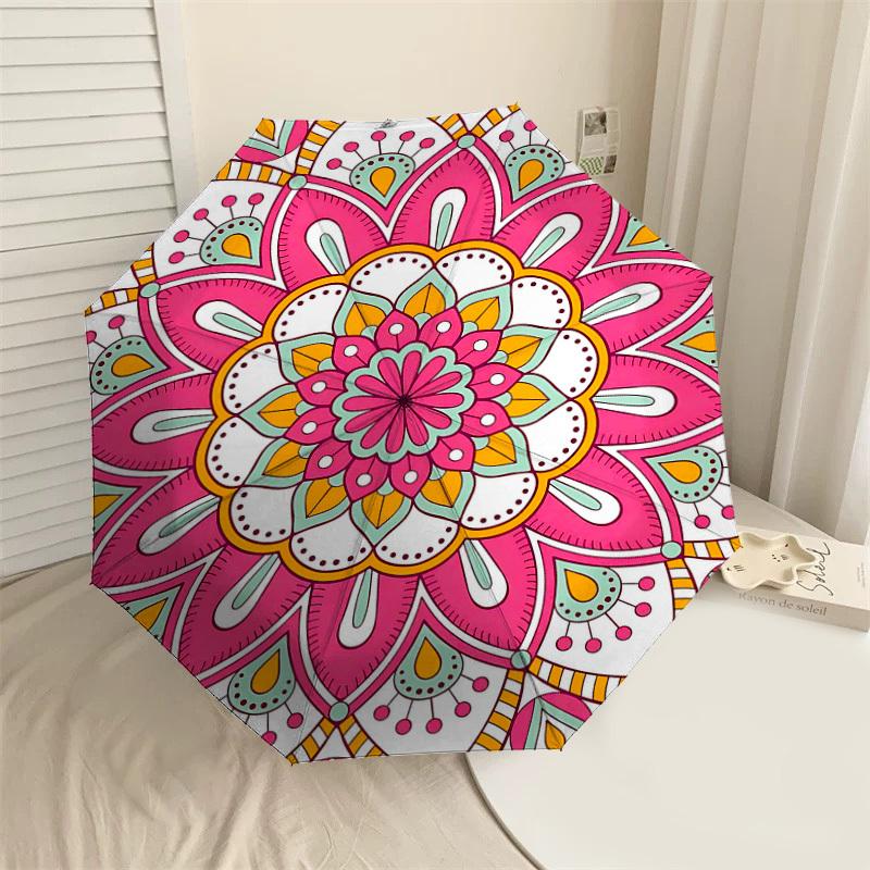 

1pc Mandala Pattern Automatic Open/Close Umbrella Compact Folding Umbrella with 8-Rib Shaft for Women/Men, Elegant Birthday1290S