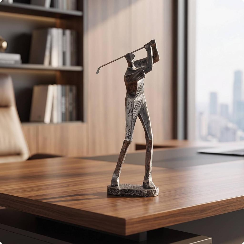 Golfer Statue with Golf Club Silver-Gray Sculpture Stylish for Desk