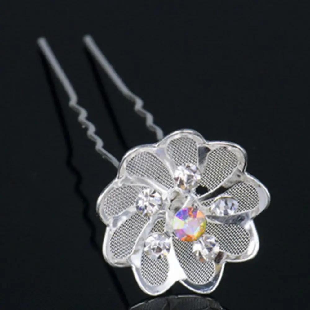 5Pcs Fashion Metal Pearl Flower Hairpin Stick Headwear U-shaped Rhinestone Hair Clip Headdress Bridal Hairpin Wedding