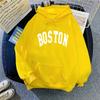 Women's Hooded Long Sleeve Sweatshirt Loose Fit Lazy Style Boston Letter Print Pullover Hoodie Vintage Autumn Winter Warm Outerwear