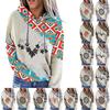 Women's Aztec Hoodie Geometric Pattern Long Sleeve Colour Block Pullover Drawstring Sweatshirt