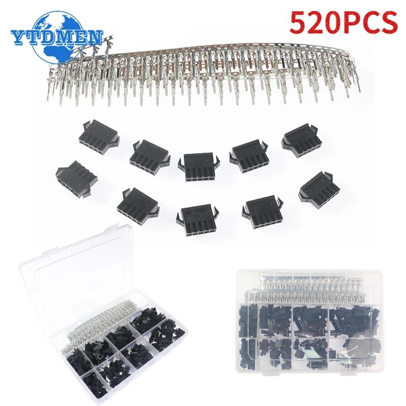 520 Stück Dupont-Stecker 2,54 mm SM Dupont-Kabel Jumper-Kabelstecker 2/3/4/5-Pin Stecker/Buchse Gehäuse Pin-Header Crimp-Klemme