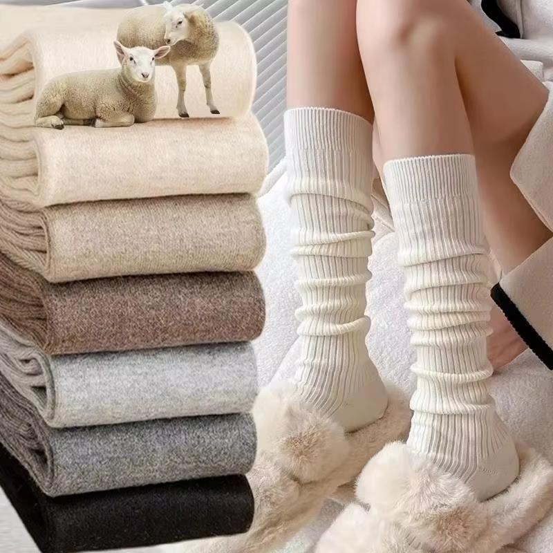 Women Cashmere Long Socks Stockings Autumn Winter Thick Warm Knee High Socks Japanese Solid Color Knitted Socks Stockings