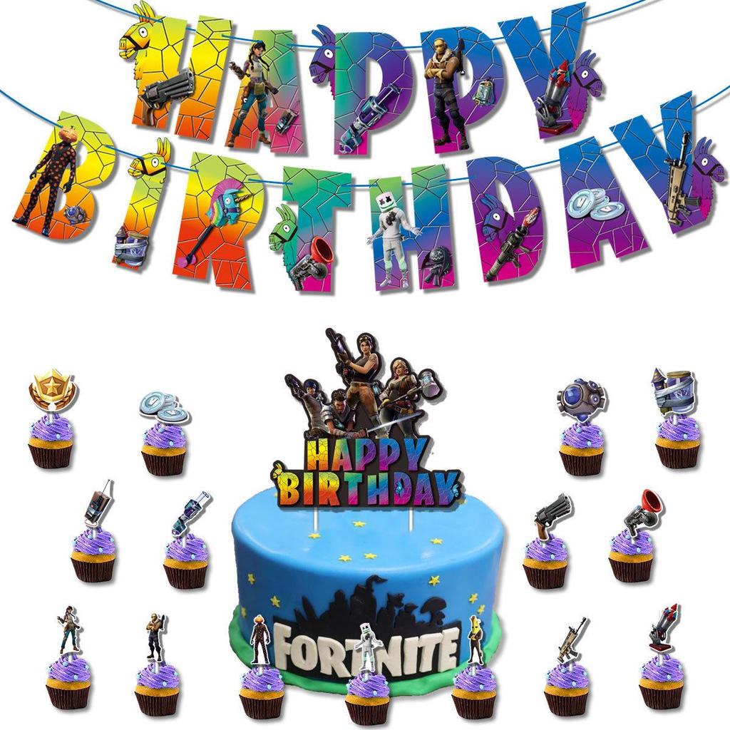 Fortnite Cake Topper Banner Flags for Birthday Party Decor
