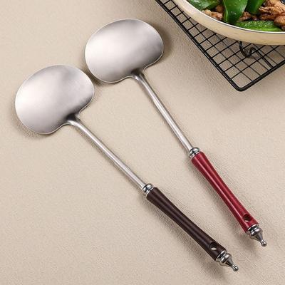 Stainless Steel Wok Spatula Long Wooden Handle Kitchen Utensils Chef-specific Mushroom Shovel Kitchen Accessories Essentials