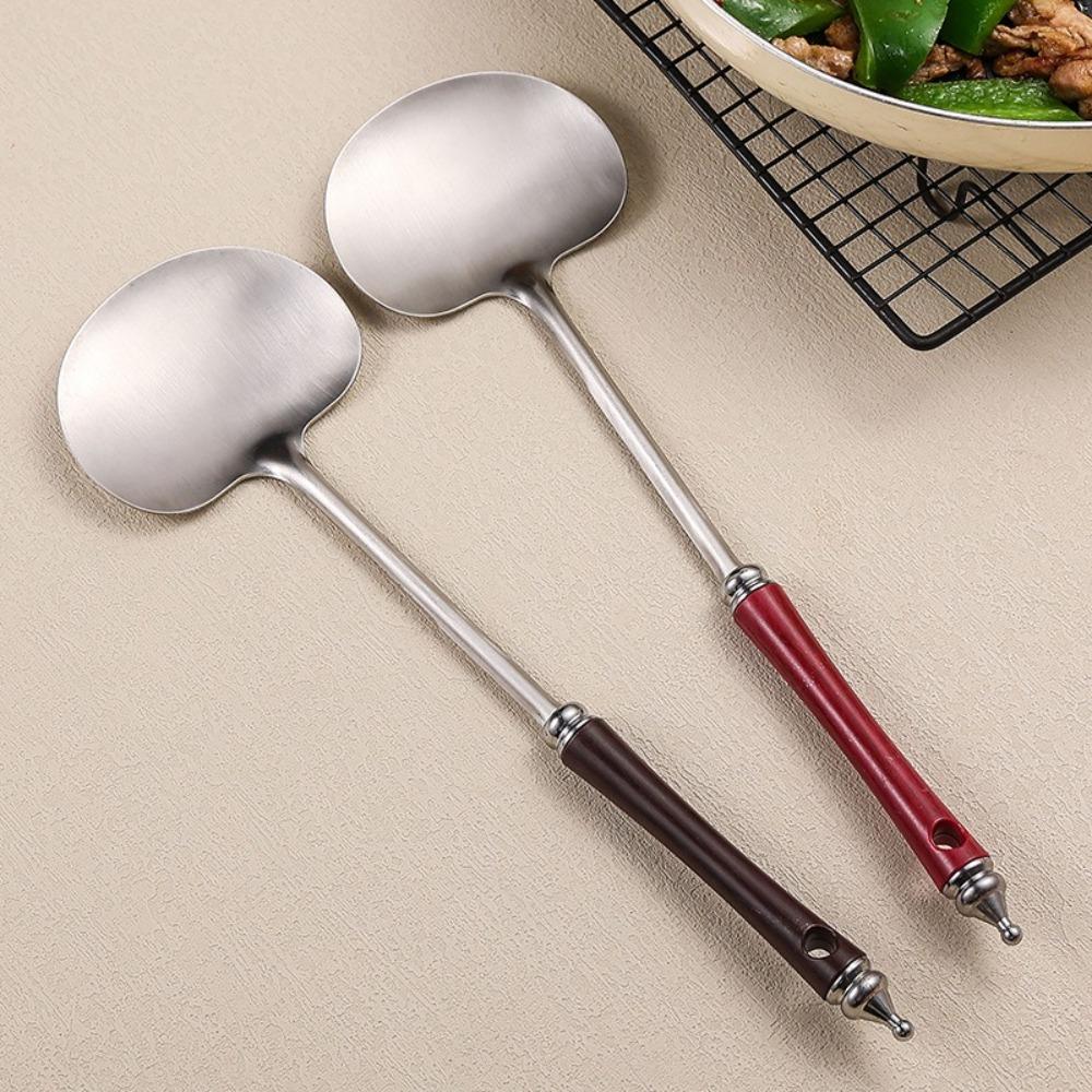 Stainless Steel Wok Spatula Wooden Handle Mushroom Shovel  Kitchen Accessories Essentials