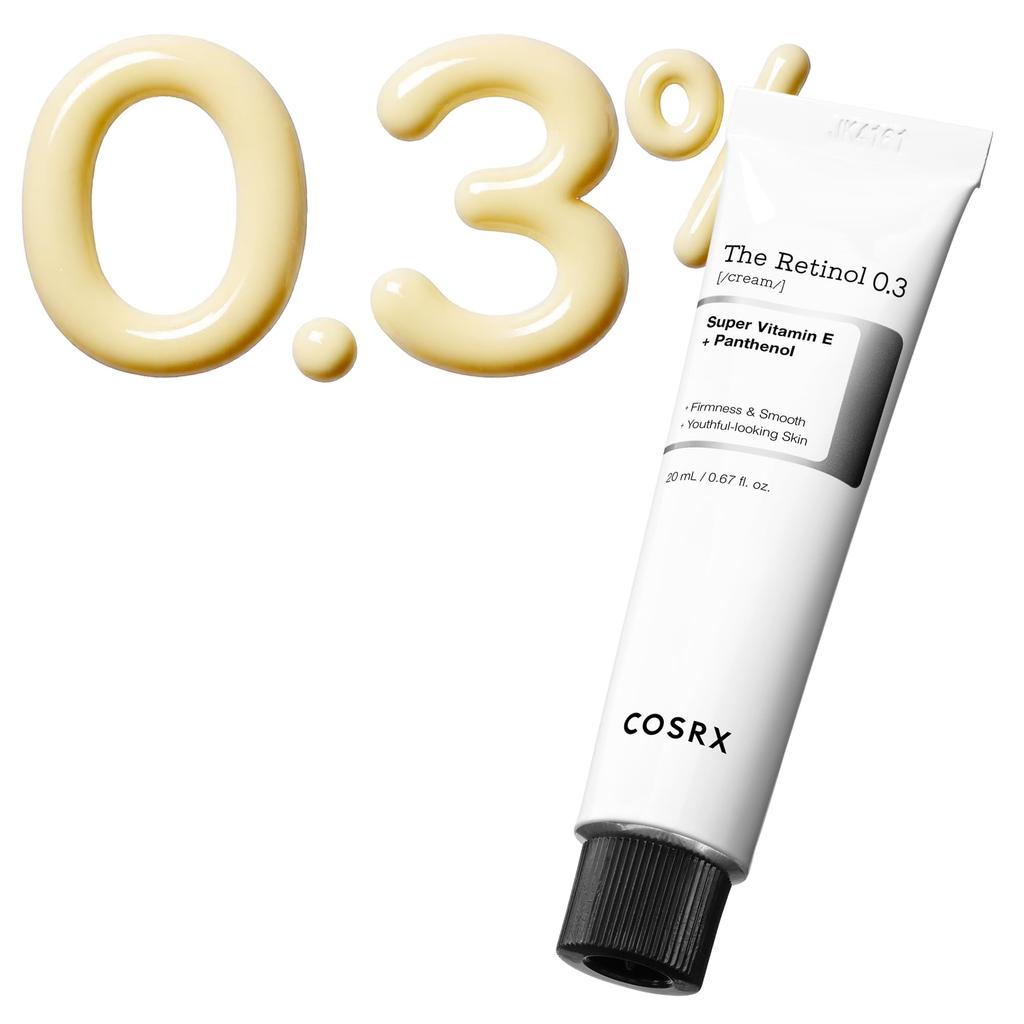 COSRX Retinol 0.3 Cream 20ml - Pure Retinol, Vitamin E, Hyaluronic Acid, Allantoin, Panthenol, Tested for Sensitive Skin, Korean Skincare
