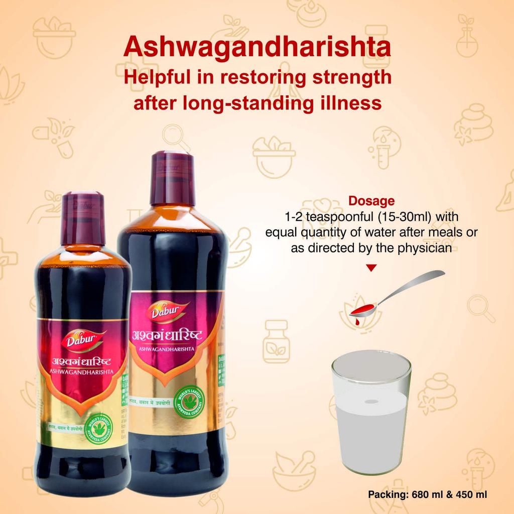 Dabur Ashwagandharishta Ayurvedic Liquid for Stress, Energy, Vitality & Healthy Sleep 450ml