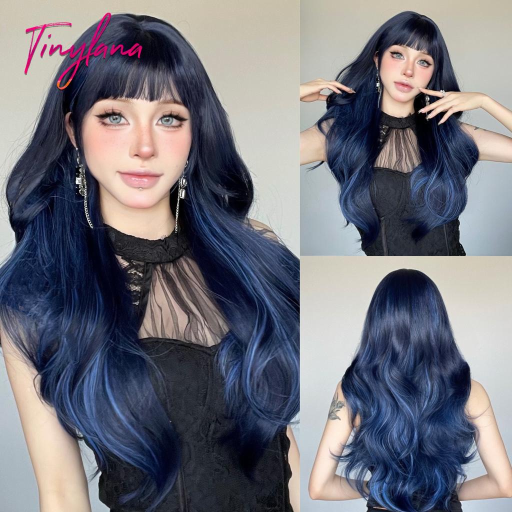 Long Golden Blonde Wave Synthetic Wigs with Bangs for Women Golden Brown Natural Cosplay Costume Daily Hair Wigs Heat Resistant