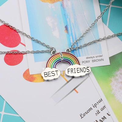 2Pcs/set Beleza Cor Arco-íris Pingente Gargantilha Colar Presente Para Amigos Carta Amizade Jóias Colares