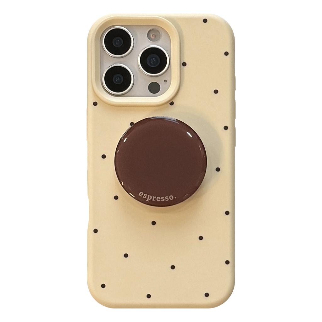 Cream Style Ins Retro Polka Dot Iphone16 Mobile Phone Case Apple 17 Brown Color Stand 15pro Max Suitable for 13