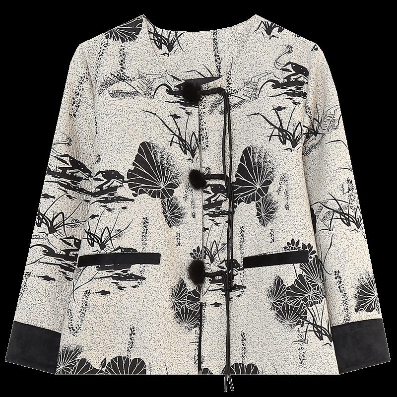 Qianlian New Chinese Style Disc Button Long Sleeve Coat