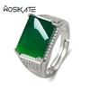 Wosikate Vintage Ethnic Style Ring For Men Micro-Set Chrysoprase Agate Copper Fashion Jewellery Open Finger Ring