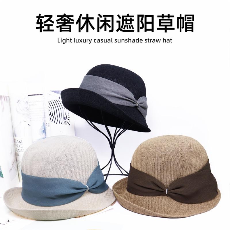 Bow straw hat women travel sunscreen casual sun hat spring and summer outdoor straw bucket hat
