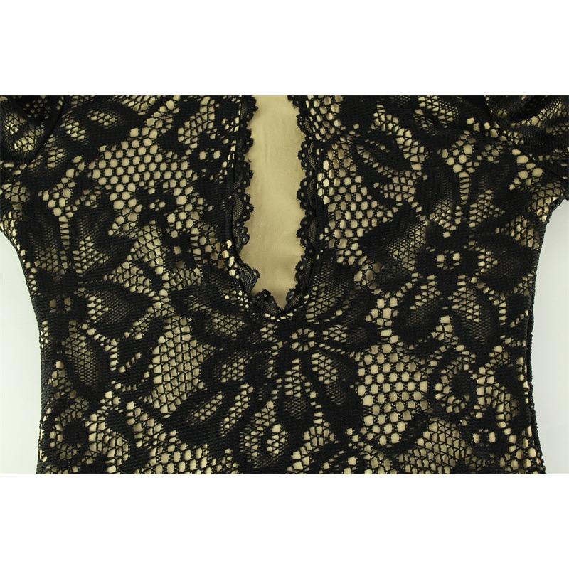 Damemote Sexy blonder Blomster Mesh hul slank langermet kjole