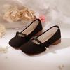 Spring cloth shoes simple and elegant low-heeled women's single shoes Hanfu shoes Min Su dark flower thick-heeled cheongsam shoes
