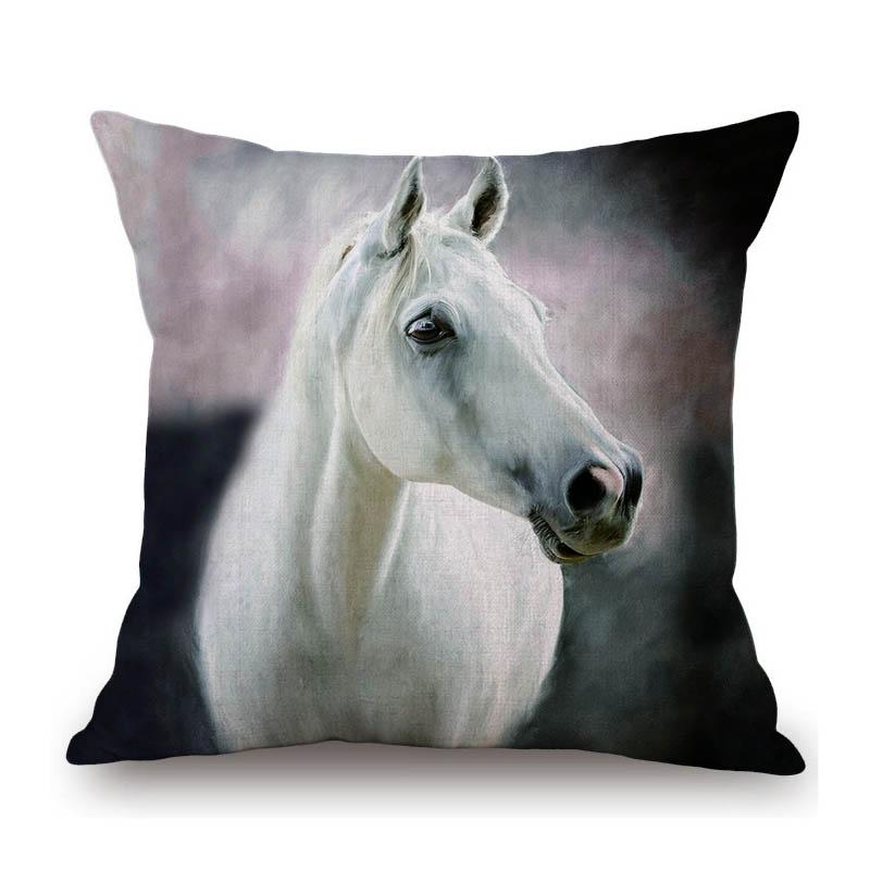 White Horse Royal Court Horsemanship Club Decoration Art Sofa Throw Pillow Case Black White Elegant Linen Pony Cushion Cover