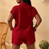 Women's Summer Two Piece Set Button Front Short Sleeve Collared Top Elastic Waist Shorts Casual Outfit