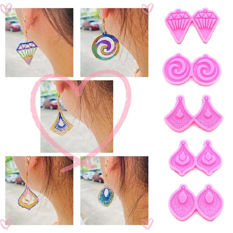 1PC Heart Star Flower Shape Resin Craft Silicone Mold Pendant Mould Earrings Moulds for Unique Necklace and Earring