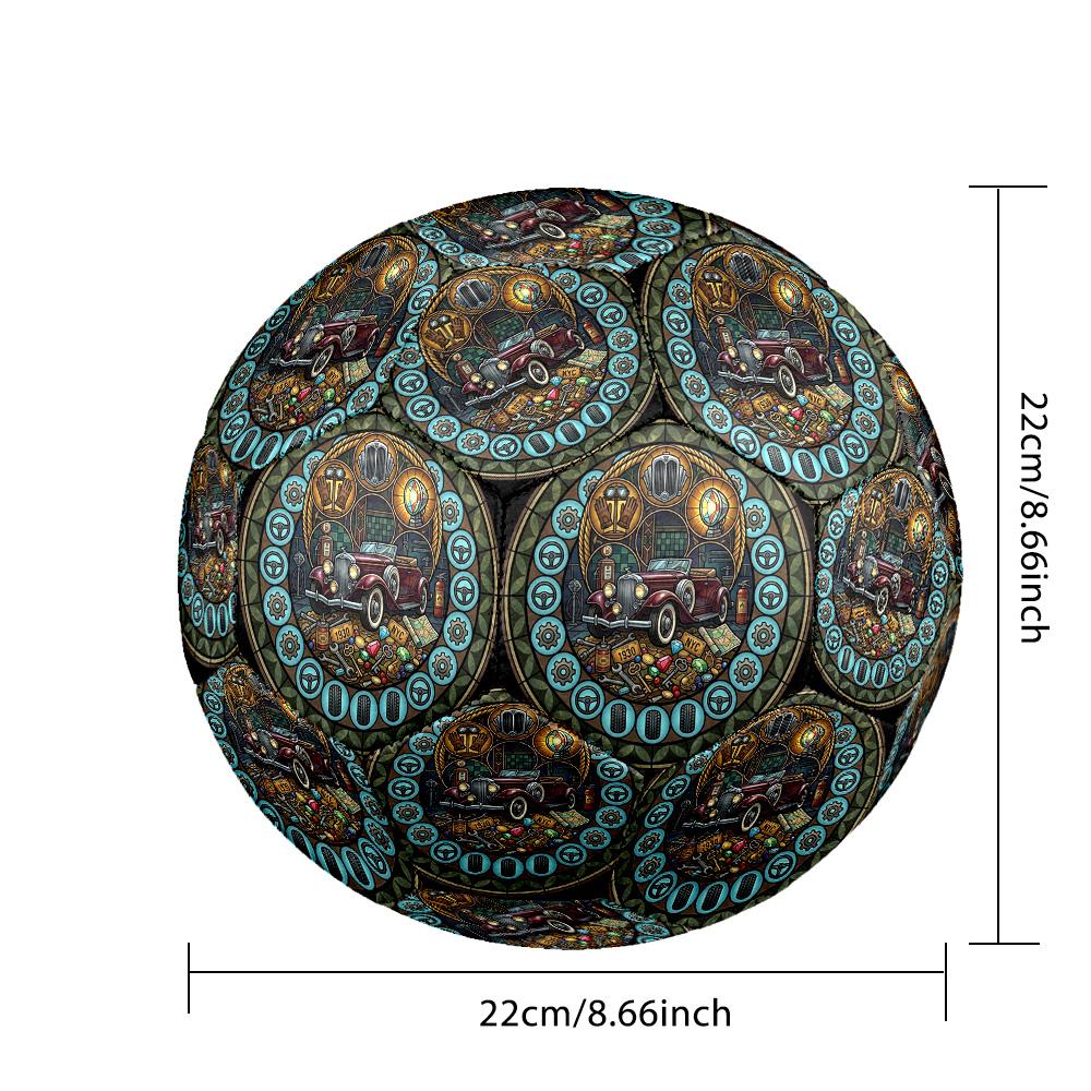 Vintage Car Glass Round Football Size 5 Adult Ball Suitable for Training Matches and Outdoor Team.