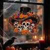 Customizable Cuttable Window Art Day of The Dead Clings, Halloween Top Hat Skull Static Sticker, Indoor Outdoor Glass Murals Colorful