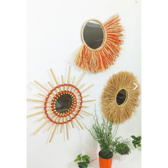 Bohemian Wicker Mirror Set Raffia & Bamboo