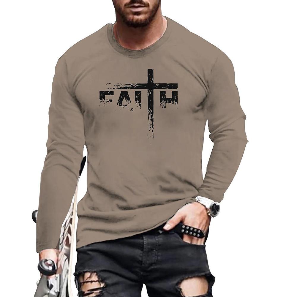 

Винтажная футболка с имитацией 3D-принта, футболка с длинными рукавами и крестом, плюс размер, футболка с длинными рукавами, мужская спортивная повседневная... Asian size4XL