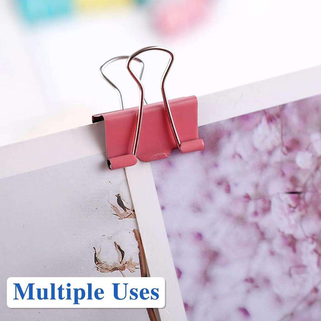 OWLKELA 100 Pcs Colored Binder Clips, Paper Clamps, Paper Binder Clip, Assorted Sizes, Metal Colorful Binder Clips, Ideal for Office, Home and School