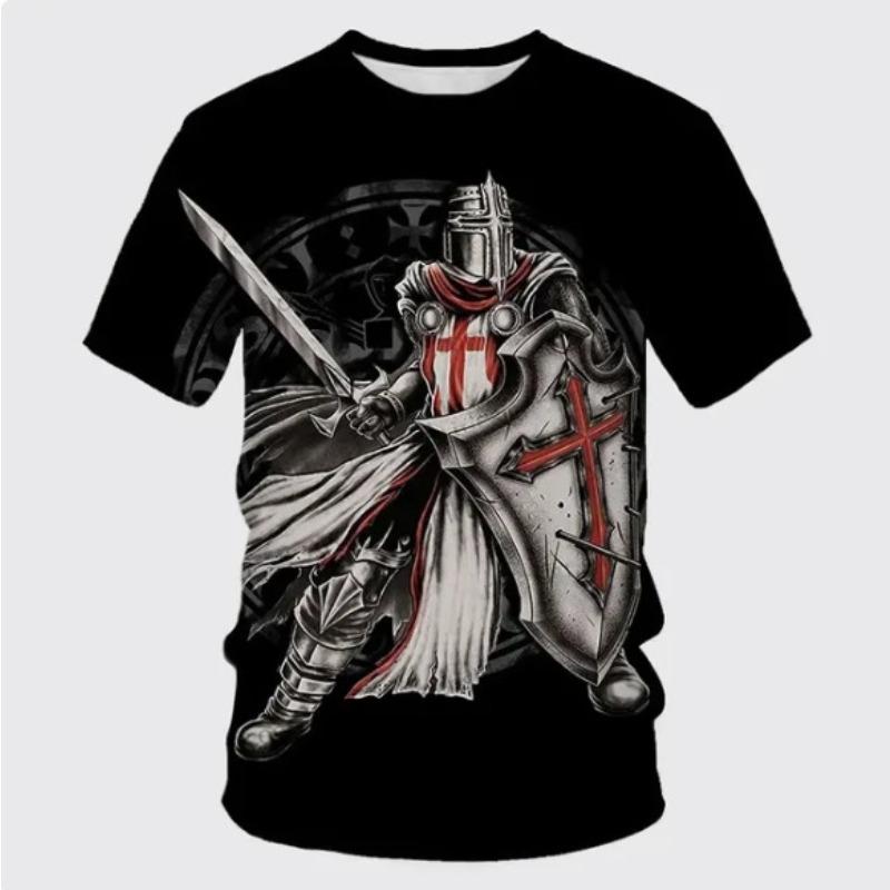 Men's 3D Printed T-Shirt Knight Pattern Print Short Sleeve O-Neck Pullover Casual Top