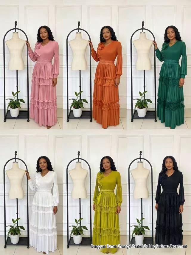 Miyake Plus Size Women's Pleated Lace-Trim Dress - African, European, American Fashion Casual Style
