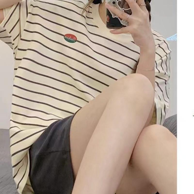 Women Summer Two Pieces Set Pajamas O-neck Short Sleeve Shorts Pant Homewear Thin Loose Cartoon Printing with Chest