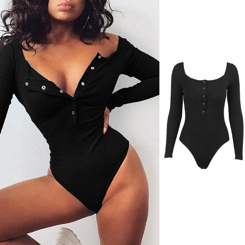 ouxiuli Women Stretchy Ribbed Knit V Neck Long Sleeve Bodycon Bodysuit Leotard ouxiuli Women Stretchy Ribbed Knit V Neck Long Sleeve Bodycon Bodysuit Leotard