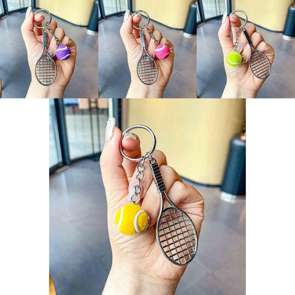 Charming Metal Tennis Racket Keychain With Colorful Ball Key Accessory