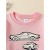 European sizes Classic Muscle Car Blueprint Girls' Crew Neck Fashion Sweatshirt, Autumn Winter Western Top, Long Sleeved Casual.