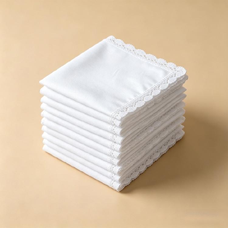 Set aus Baumwoll-Taschentüchern mit weißer Spitzenborte, Faltbare quadratische Taschentuch-Tücher für DIY-Stickerei, Taschentücher für die Hosentasche, Für Hochzeiten, Braut und den täglichen Gebrauch