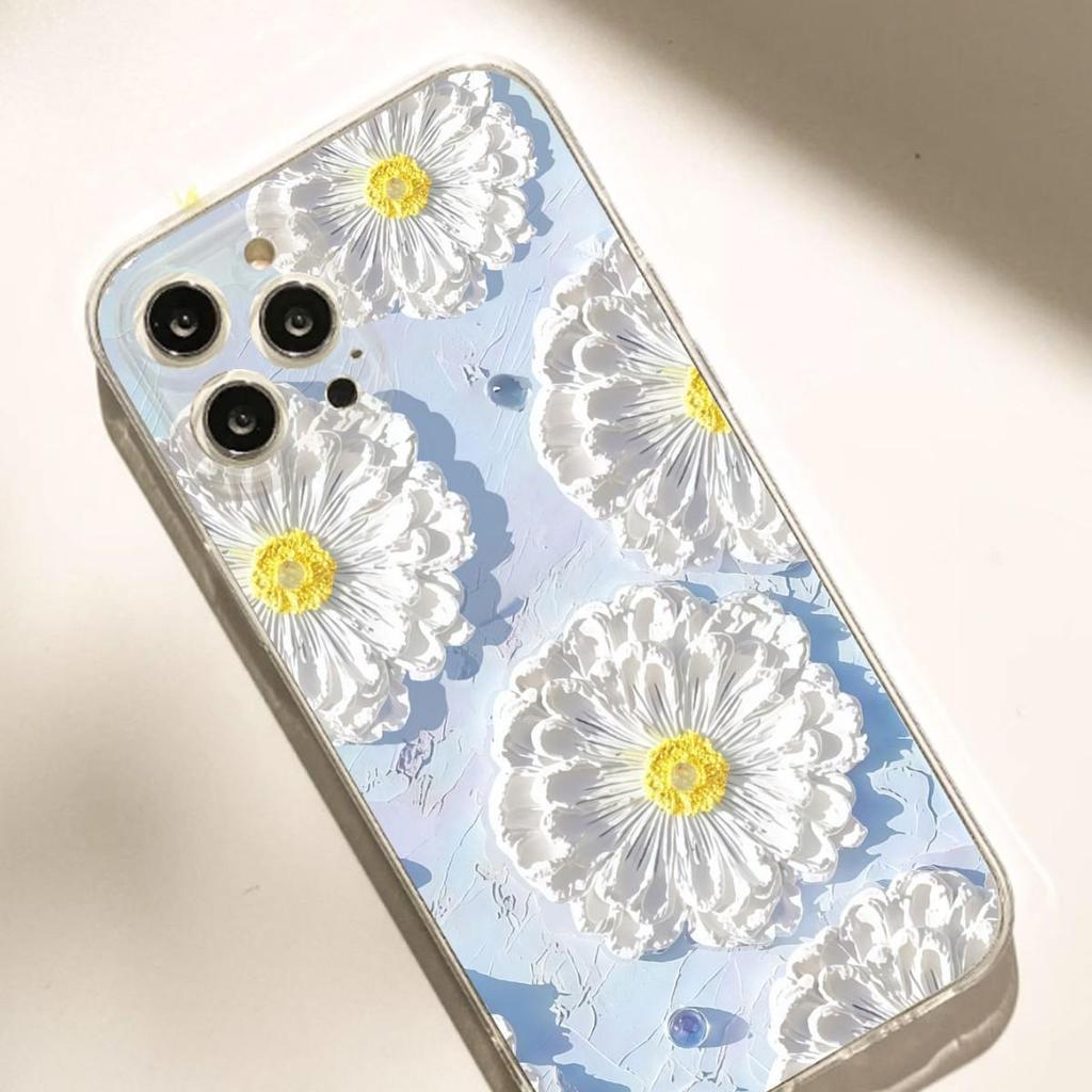 Blue Daisy Drop-Proof Transparent Case for iPhone 14/15/16/17 Series Pro Max