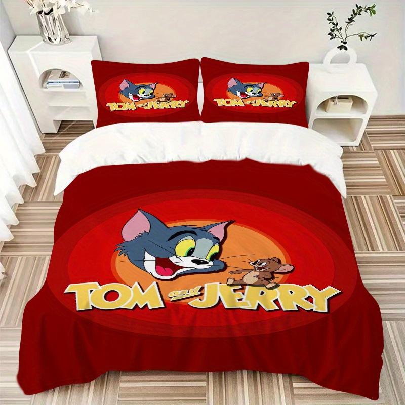3pcs Tom & Jerry Design Printed Quilt Set - Soft and Comfortable Quilt Cover for Bedroom, Guest Room and Dormitory Decorative Bedding Set 1 Duvet Cove