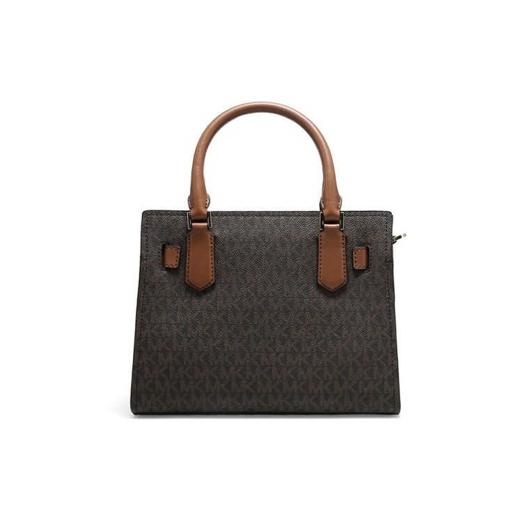 Michael Kors MK Hamilton Monogram Commuter Fashion Design Leather And Synthetic Leather Shoulder Crossbody Tote Bag Small 35F1GHMS1B-BROWN
