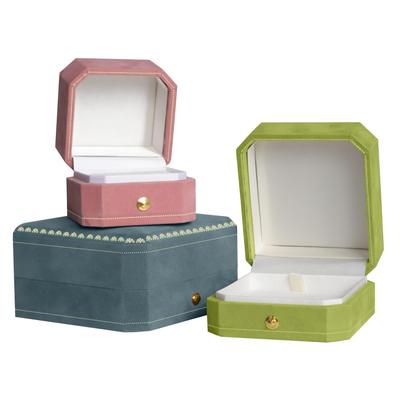 Octagonal Velvet Jewelry Gift Box with Gold Foil Lace for Rings, Pendants, Bangles, and Bracelets