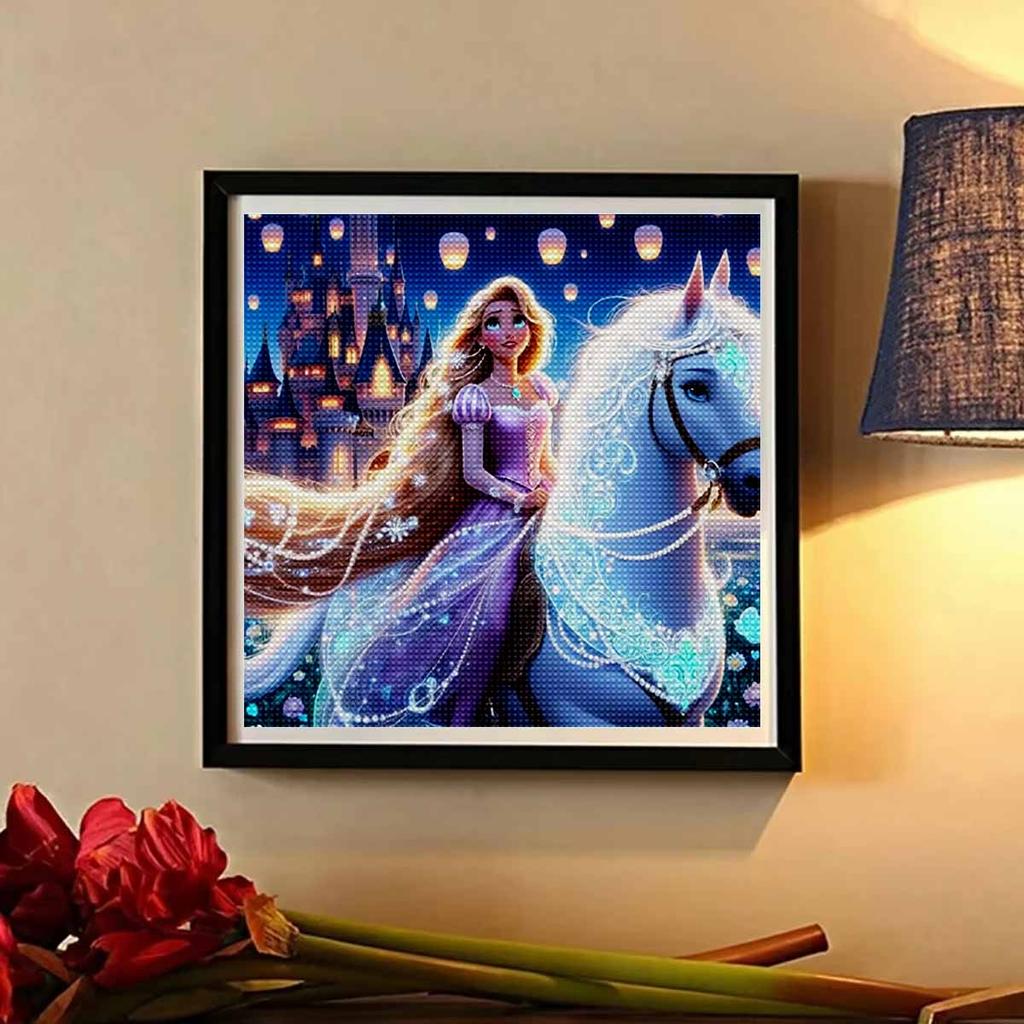 5D DIY Diamond Painting Decorative White Horse and Princess Full Round Drill Scenery Diamond Embroidery Cross Stitch Kits Home Decor Gift