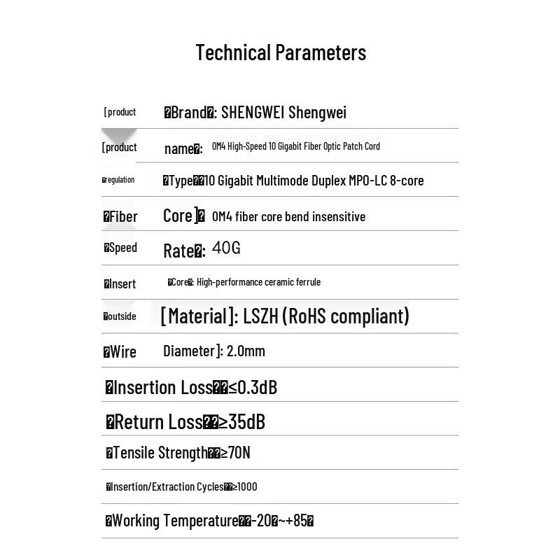 Shengwei MPO-LC 8-Core OM4 Fiber Optic Patch Cable