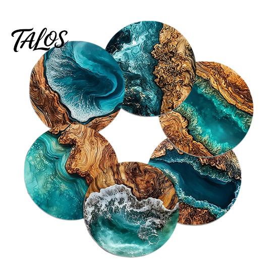 6PCS Car Coaster, Reusable Ocean Theme Heat Resistant Pads, Non-Slip Stain Resistant Cup Holders, for Office Desk Home Use